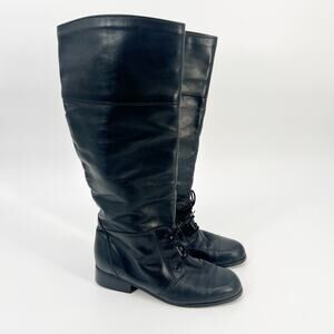 Vtg Blondo Riding Boots Lace Up Tall Equestrian Womens 7 Black Leather Canada